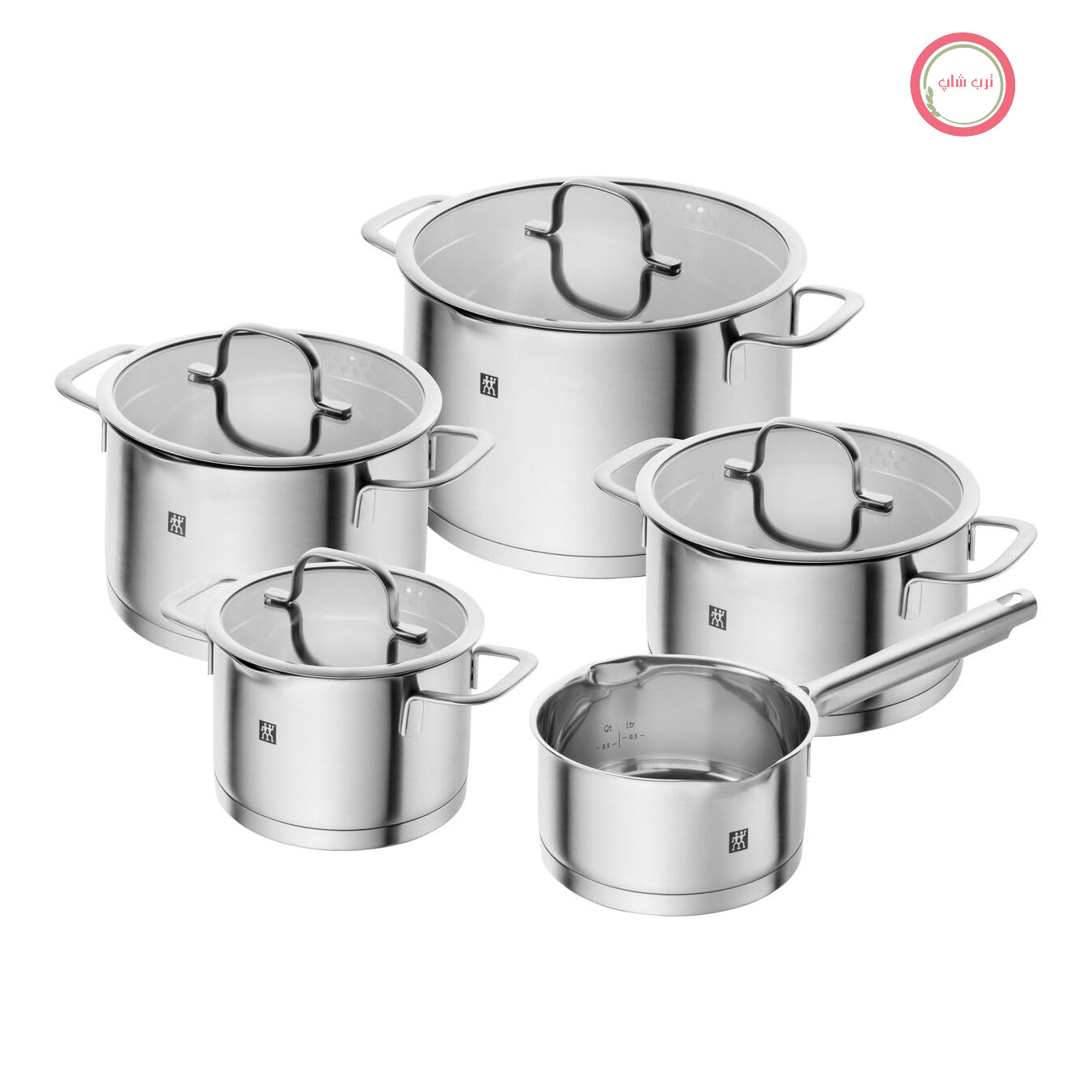 سرویس قابلمه ۵ تکه ZWILLING TrueFlow، با قابلیت ریختن مایعات، مناسب برای اجاق گازهای القایی، بدون پوشش، استیل ضد زنگ، نقره‌ای.