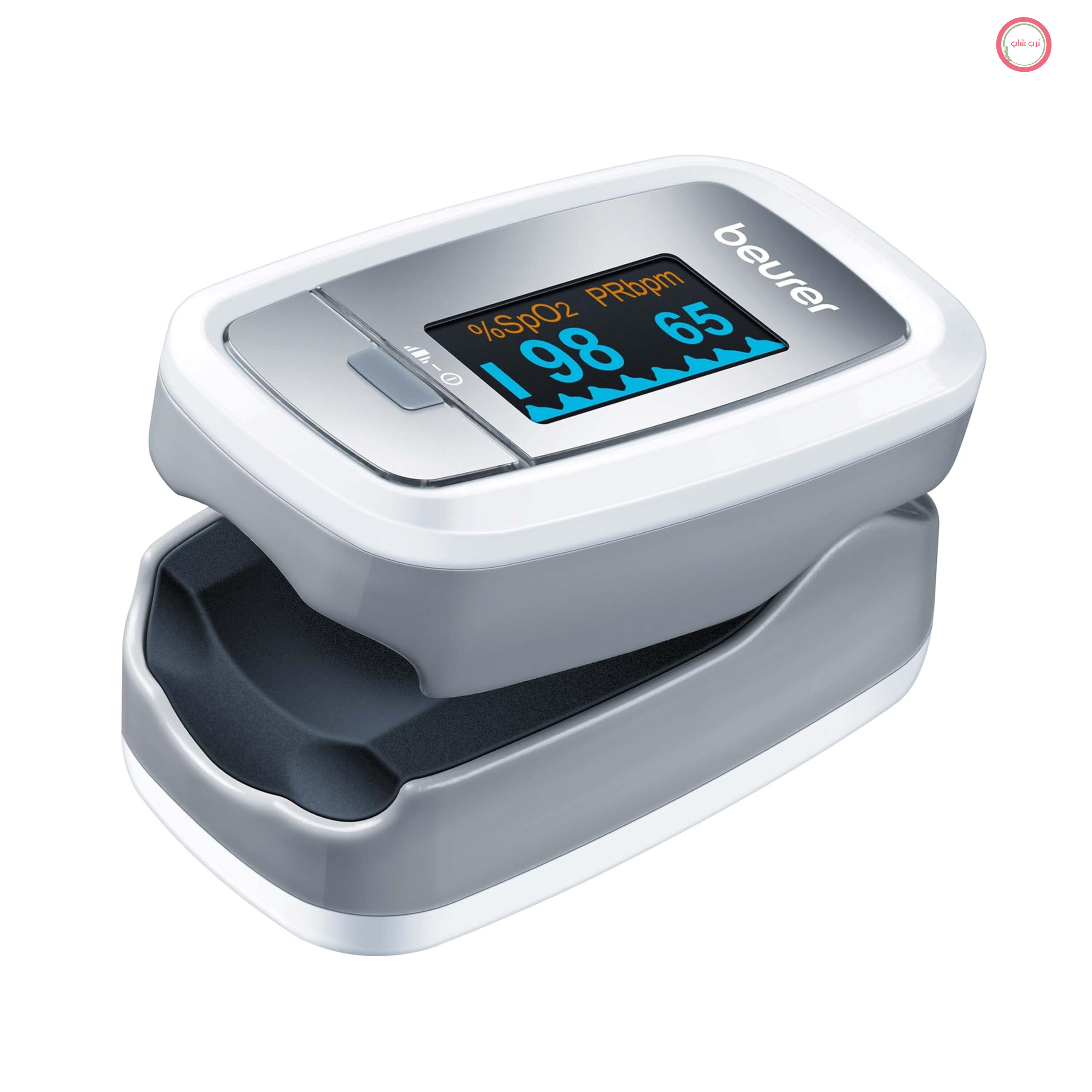 پالس اکسیمتر بیورر PO 30، اندازه‌گیری اشباع اکسیژن (SpO₂) و ضربان قلب (نبض)، اکسیمتر انگشتی با صفحه نمایش رنگی، نصب بدون درد روی انگشت، 6.1 x 3.6 x 3.2 سانتی‌متر، سفید/خاکستری، تکی