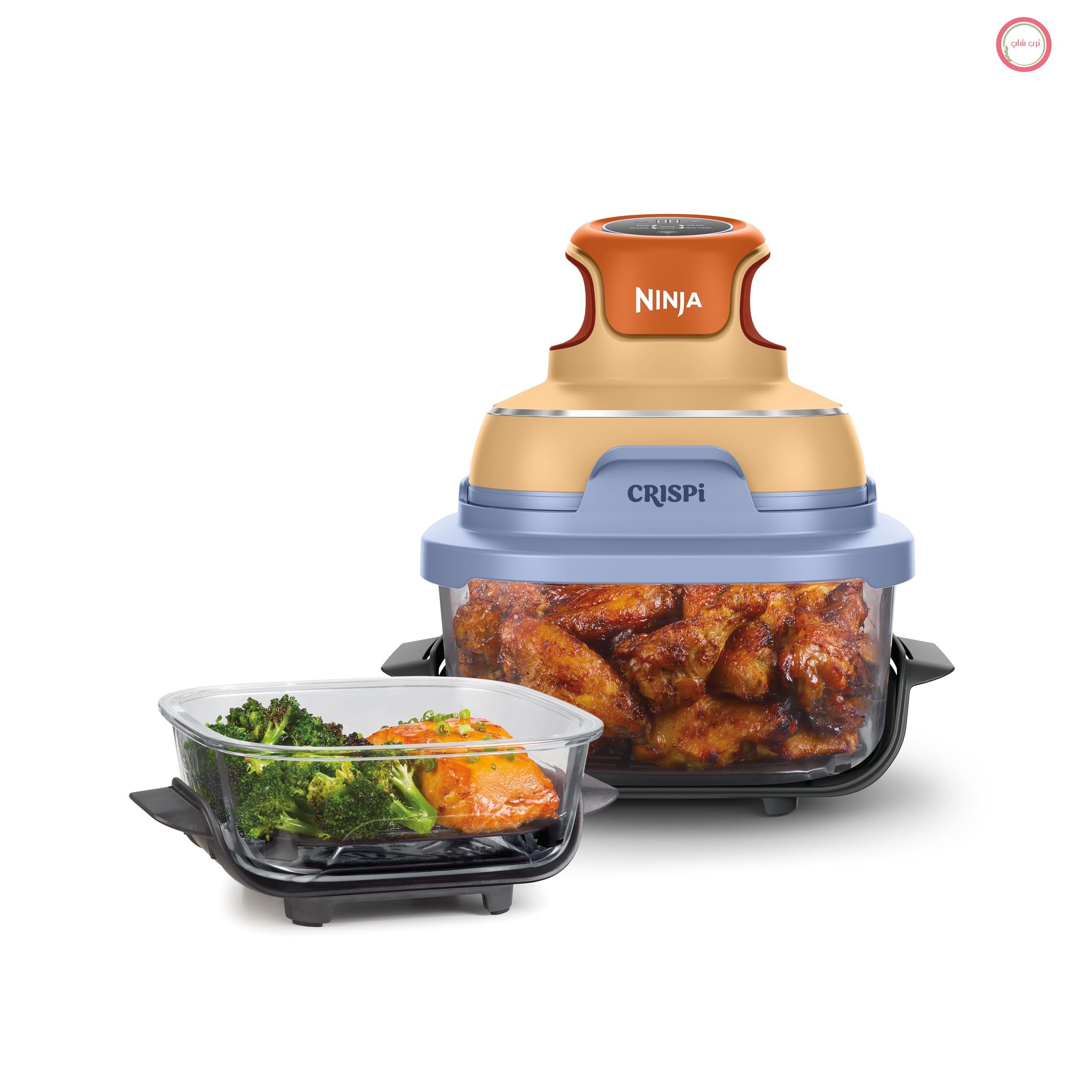 سرخ کن قابل حمل Ninja CRISPi، 3.8 و 1.4 لیتر، 4 کاره: سرخ کردن در هوا، کباب کردن، ترد کردن، طراحی جمع و جور، 2 ظرف و درب شیشه ای قابل جدا شدن، 1700 وات، انبه ابری FN101EUORPR