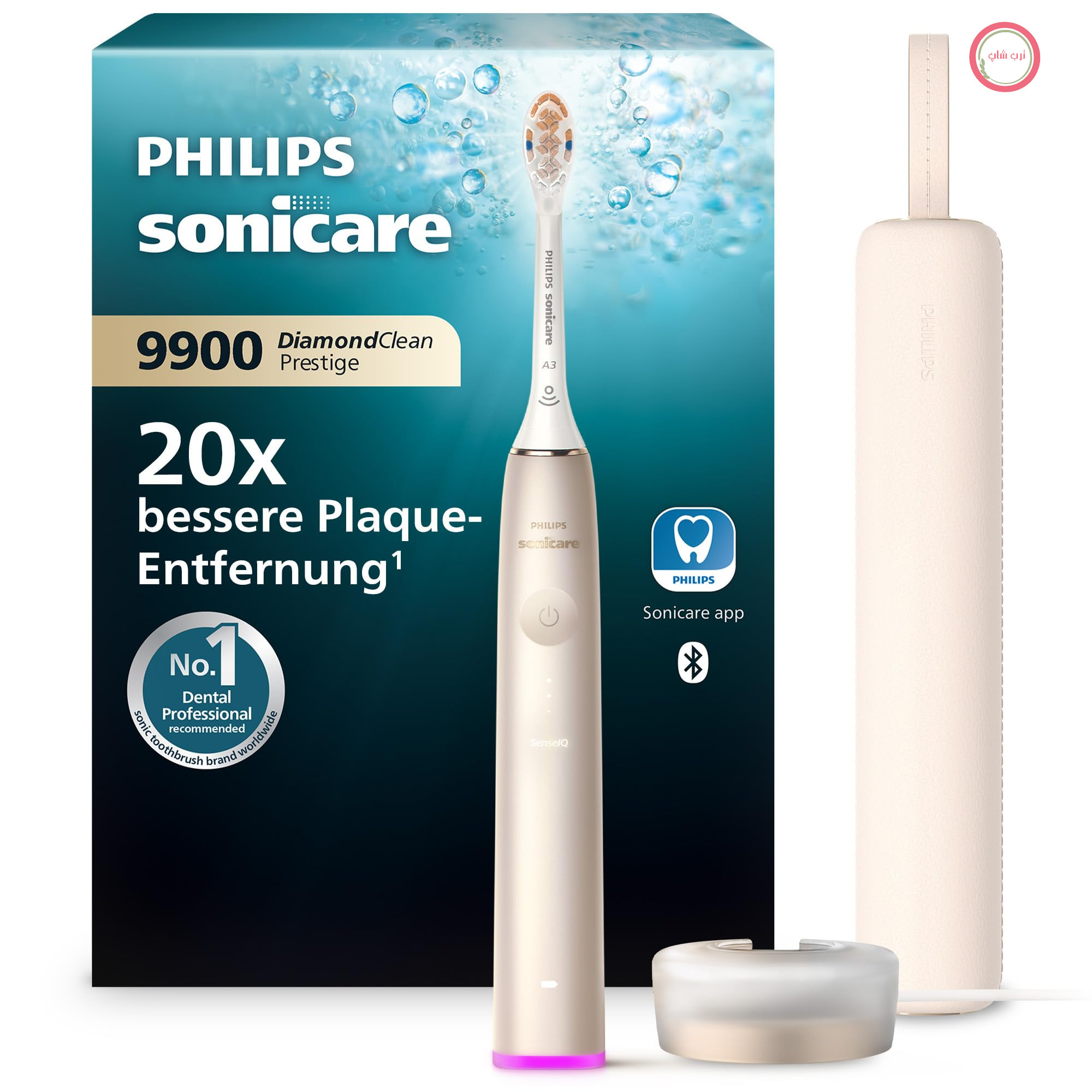 مسواک برقی Philips Sonicare DiamondClean Prestige 9900 - مسواک سونیک با ۱ عدد سر مسواک همه کاره A3 Premium و جعبه شارژ به رنگ شامپاینی (مدل HX9992/11) Sonicare 9900، شامپاینی، ۱ سر مسواک
