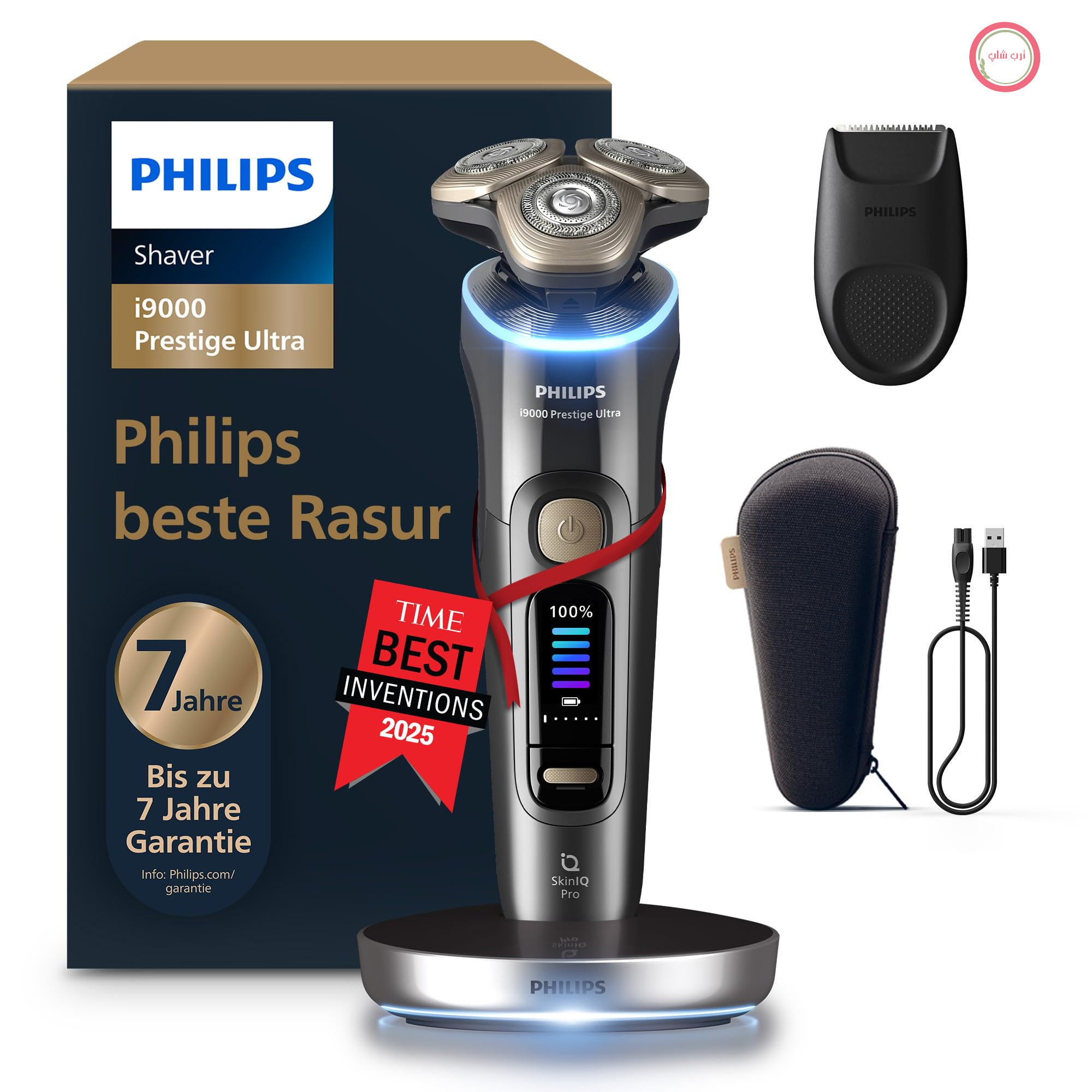 ریش‌تراش برقی فیلیپس i9000 پرستیژ اولترا، ریش‌تراش برقی مخصوص آقایان، خاکستری تیره، حسگر فشار و حرکت، سری اصلاح، پایه شارژ و کیف مسافرتی (مدل XP9402/11) [جدید] i9000 پرستیژ اولترا، کیف مسافرتی، پایه شارژ، حالت‌دهنده ریش