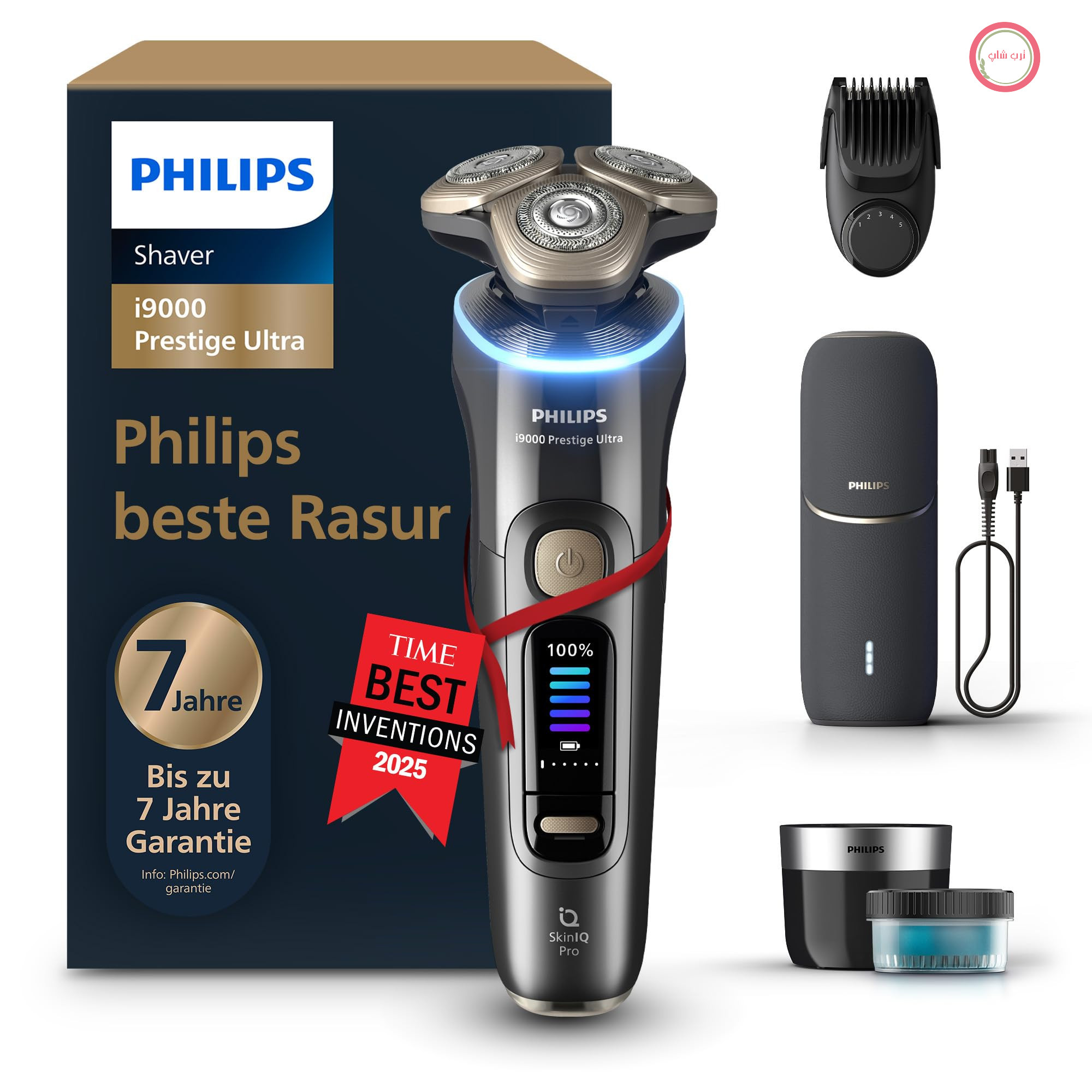 ریش‌تراش فیلیپس i9000 پرستیژ اولترا، ریش‌تراش برقی مخصوص آقایان، حسگر فشار و حرکت، حالت‌دهنده ریش ۵+۱، پایه تمیزکننده، کیف شارژ UV و کیف مسافرتی (مدل XP9402/46) [جدید] i9000 پرستیژ اولترا، کیف شارژ با نور UV، حالت‌دهنده‌های ریش