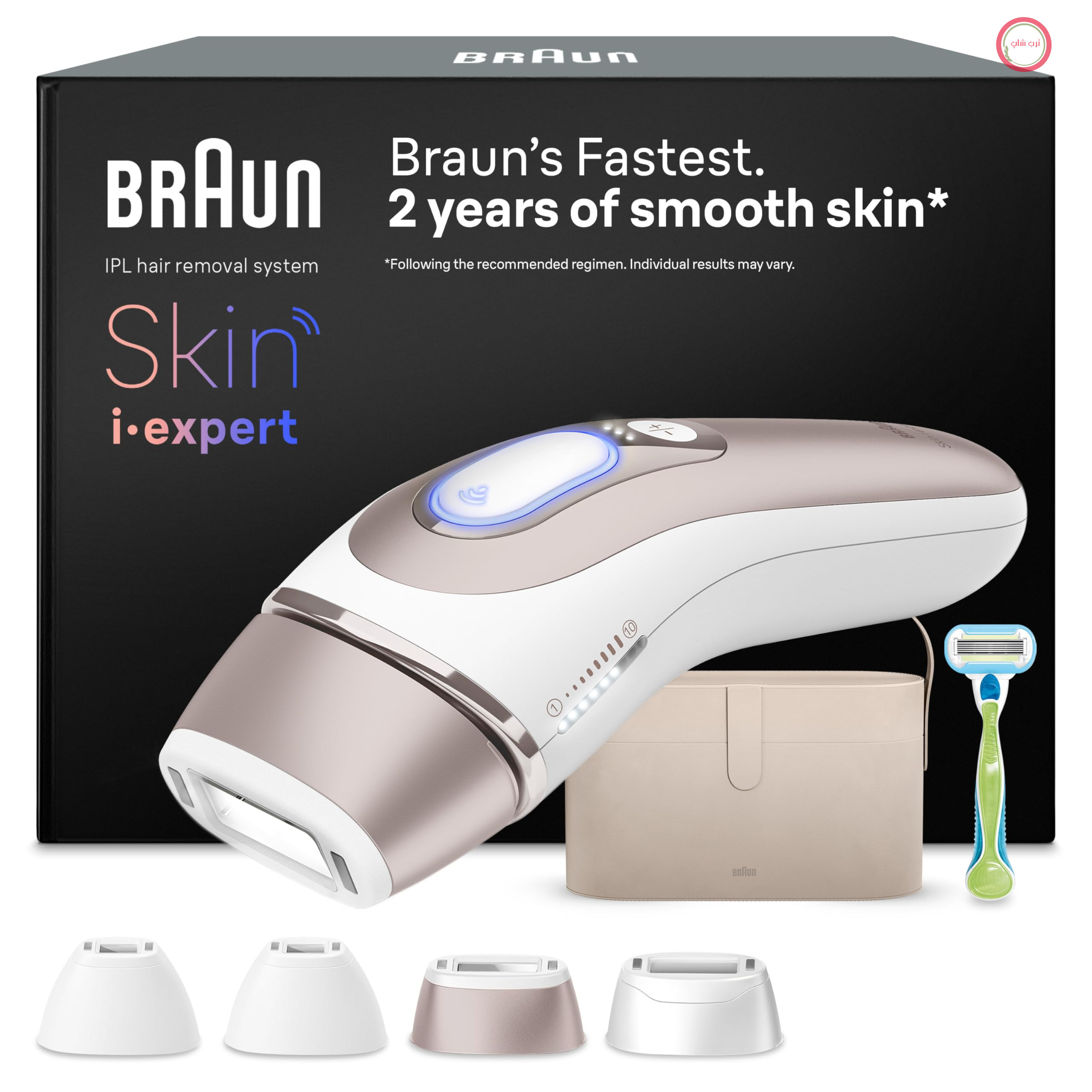 دستگاه رفع موهای زائد Braun Smart IPL Skin i·expert 7، PL7387، سفید/رزگلد - لیزر جایگزین برای رفع موهای زائد خانگی، رفع دائمی موهای زائد، شامل جعبه، تیغ Venus و 4 ضمیمه، بسته بندی مقوایی