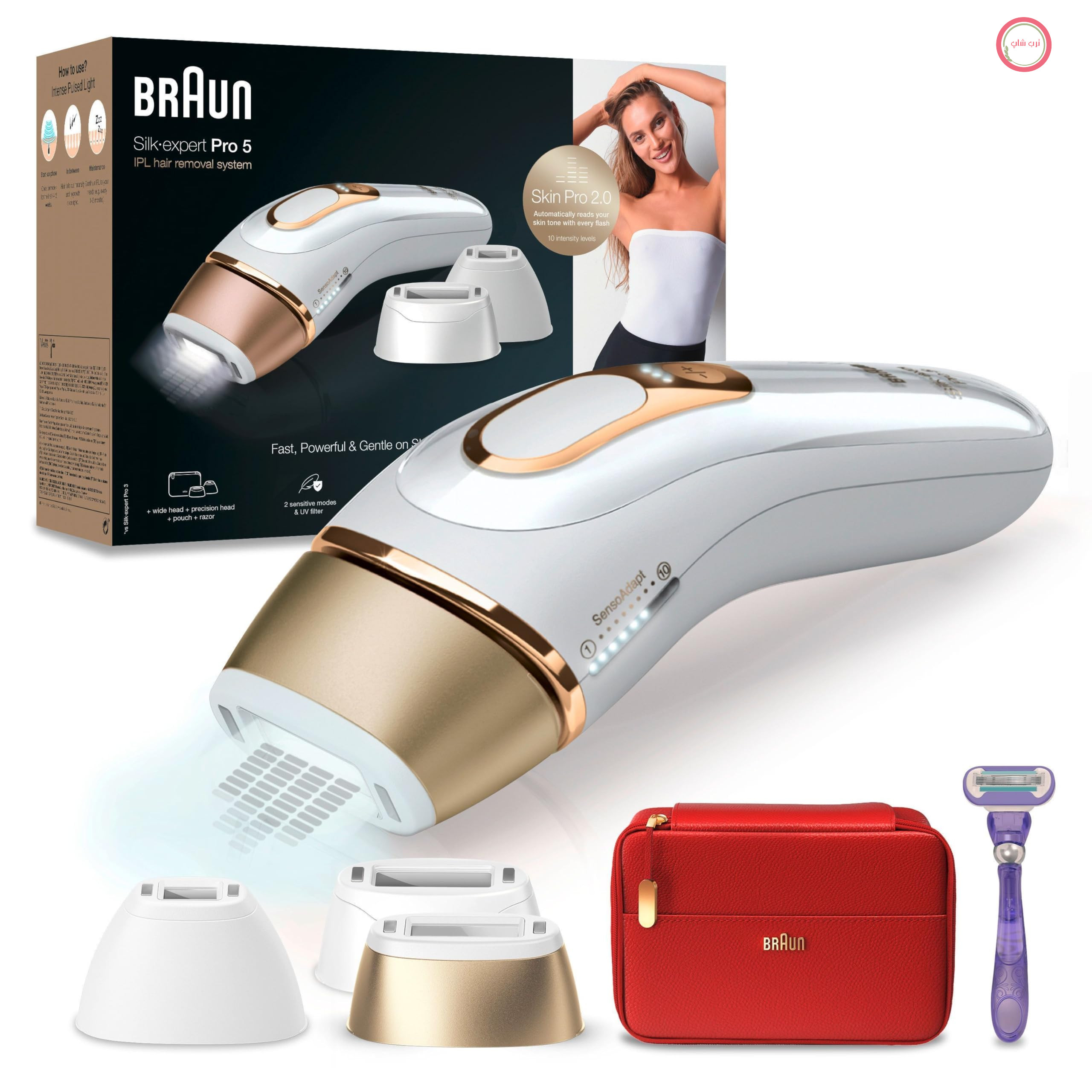 دستگاه رفع موهای زائد Braun IPL Silk Expert Pro 5 برای خانم‌ها/آقایان، ۳ سری، رفع موهای زائد قابل مشاهده، طراحی شده در آلمان، ماشین اصلاح ونوس، جایگزین لیزر موهای زائد، PL5267، سفید/طلایی