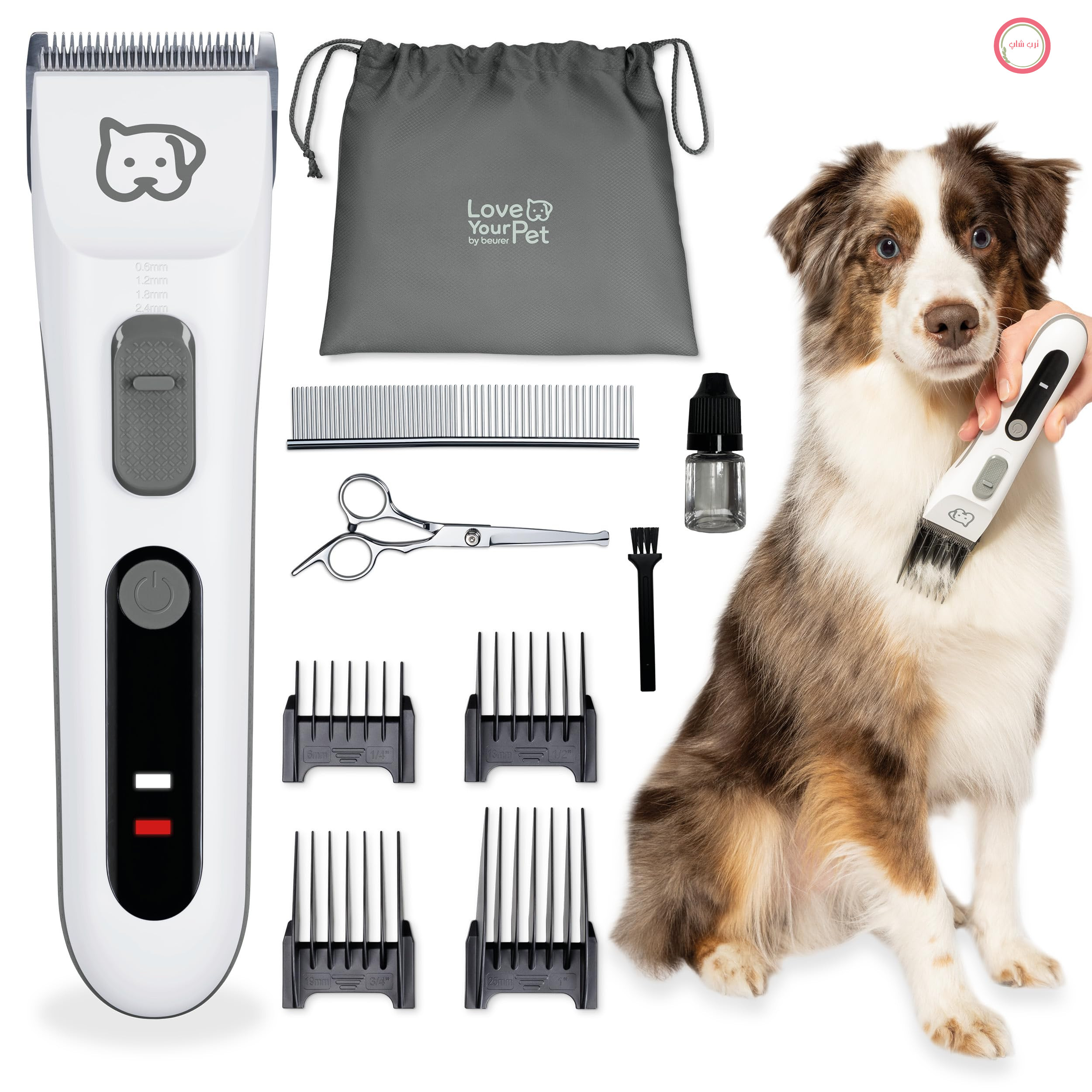 ماشین اصلاح موی Beurer Love Your Pet مدل "Fluffy" برای سگ و گربه، ماشین اصلاح بی‌صدا، ماشین اصلاح موی سگ برای موهای ضخیم و گره‌دار، ماشین اصلاح موی حیوانات خانگی بی‌سیم، مجموعه 9 تکه