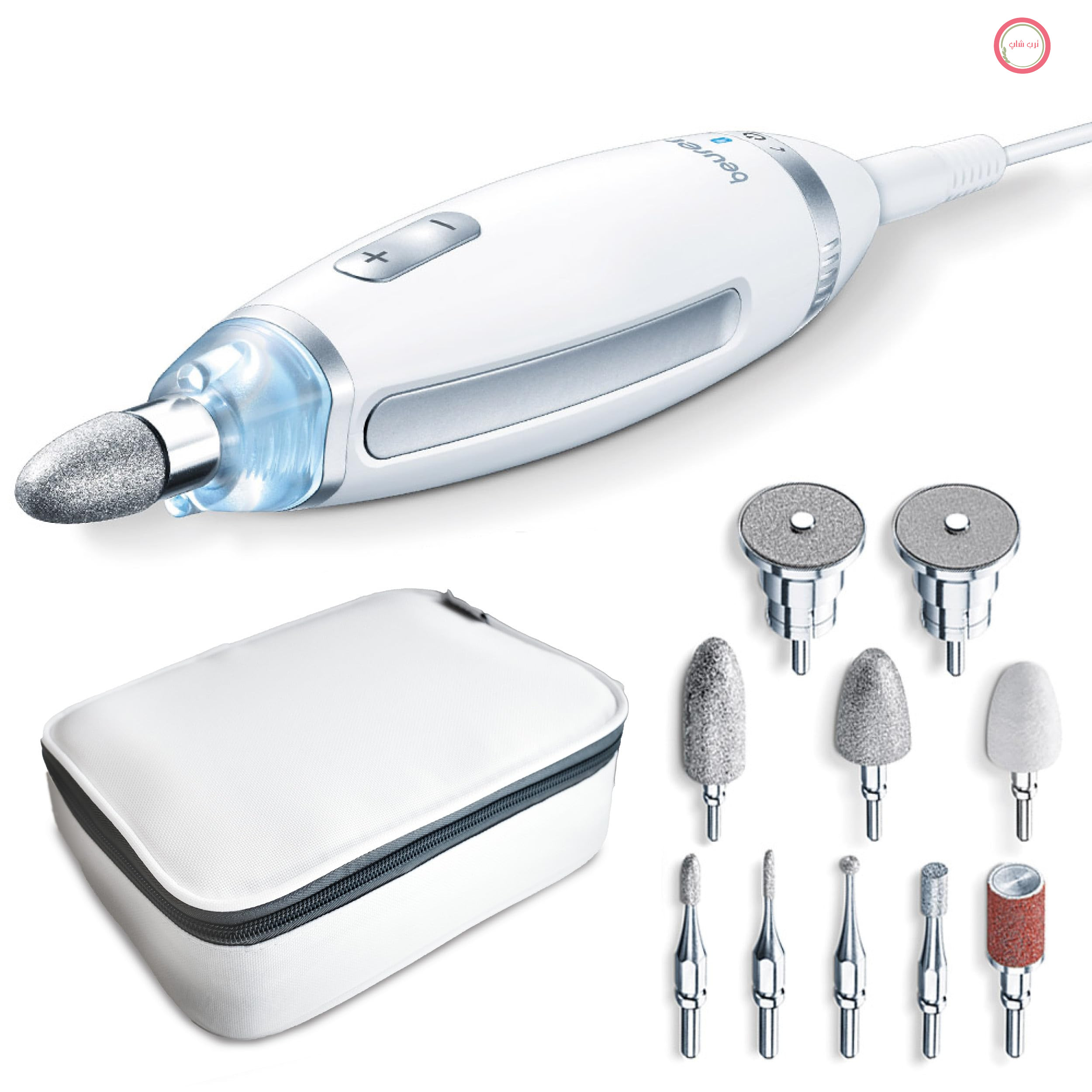 ست مانیکور/پدیکور Beurer MP 62، سوهان برقی ناخن با 10 سری مراقبت از ناخن با کیفیت بالا، چراغ LED، مته ناخن با کنترل سرعت بدون پله، دارای کیف نگهداری، سفید، 5400 دور در دقیقه