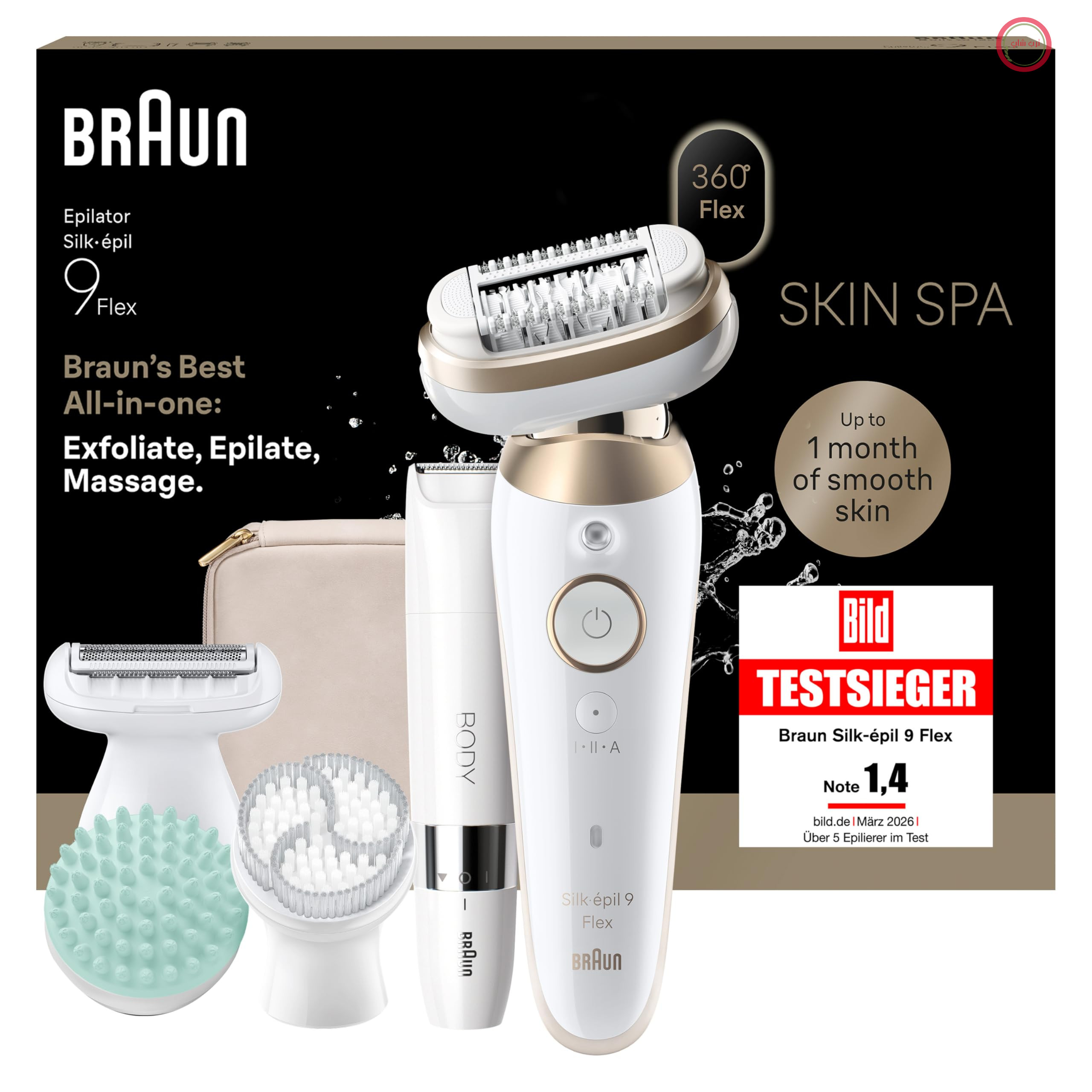 اپیلاتور زنانه Braun Silk·épil 9 Flex SkinSpa، مجموعه همه کاره، سر قابل انعطاف 360 درجه برای اصلاح آسان مو، حالت مرطوب و خشک، اصلاح بانوان، ضد آب - شامل اصلاح بدن - 9-481 3D، طلایی + 5 لوازم جانبی و اصلاح صورت OLD